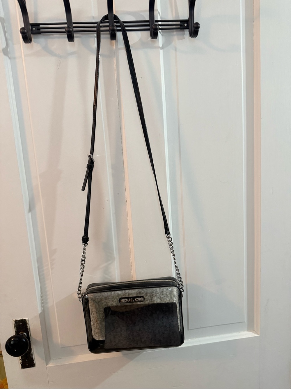 Michael Kors Black and Gray Crossbody Camera Bag with Chain